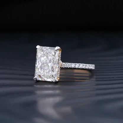 Radiant elongated diamond ring in elegant finish