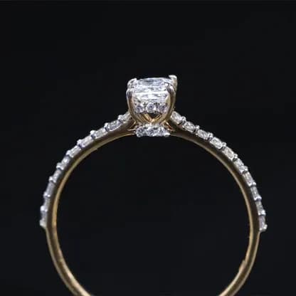 Princess cut halo diamond ring with minimal design