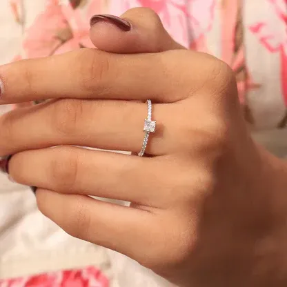 Princess cut halo diamond ring with minimal design