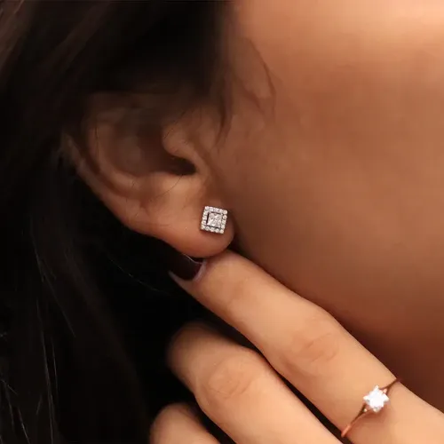 Princess cut halo diamond earrings