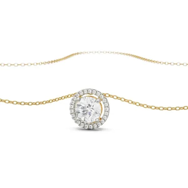 Halo round diamond solitaire necklace