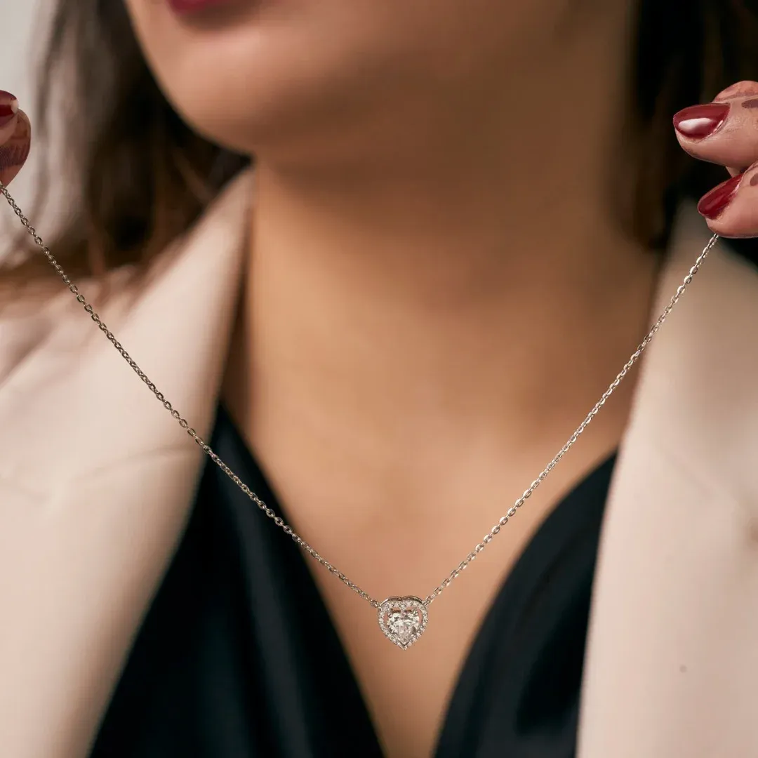 Heart-shaped solitaire diamond necklace