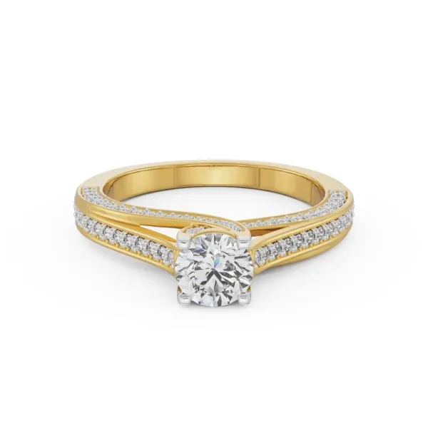 Bold round solitaire diamond ring in gold setting